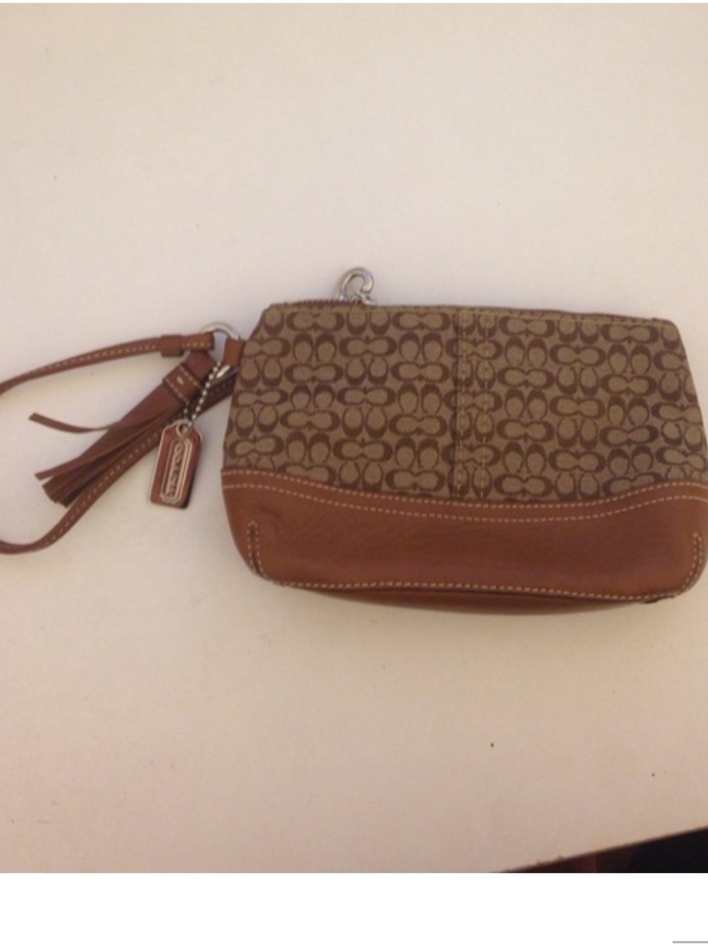 Coach Signature Canvas and Leather Wristlet in Brown/Tan